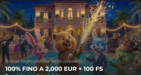 Bonus highroller sul terzo deposito 100 fino a 2000 euro 100 fs